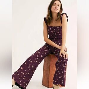 Free People NWT Size Small Flynn Skye Bardot Floral Jumpsuit New